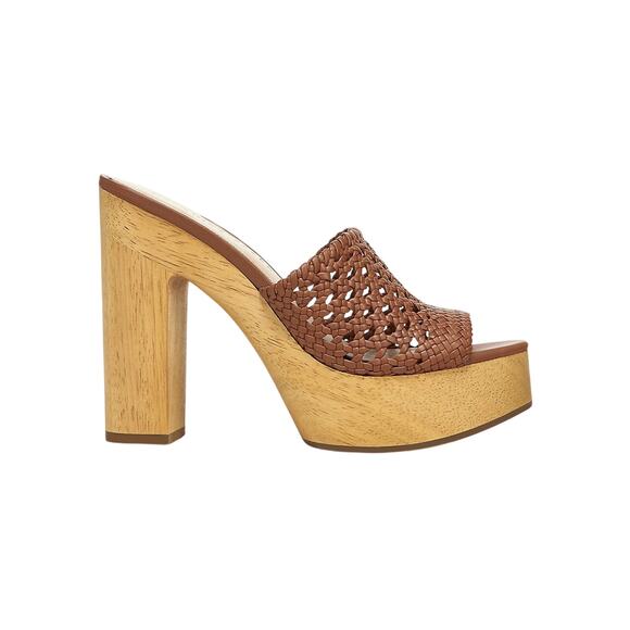 Veronica Beard 'Guadalupe' Brown Woven Leather Wooden-Heel Mules Size 6 - Picture 1 of 7